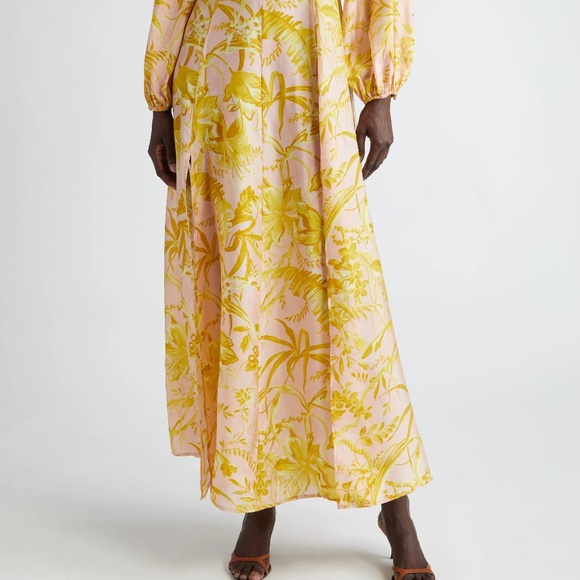 Zimmermann Golden Tropical Floral Long Sleeve Silk Maxi Dress Pink Yellow  NEW - Picture 2 of 6